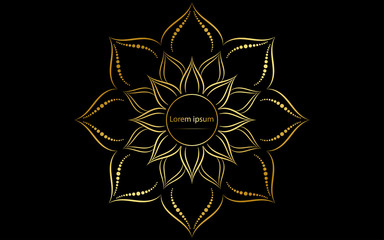 Circle pattern petal flower of mandala with gold color,Vector floral mandala patterns unique design with black background,Hand drawn pattern