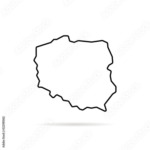 Obraz Dibond czarna cienka linia polska mapa z cieniem