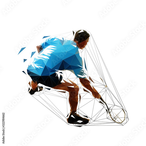 Plakaty squash  gracz-w-squasha-niska-wielokatna-sylwetka-wektor-na-bialym-tle-geometryczny-sportowiec-z-rakieta