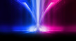 © MiaStendal - Empty stage, blue and pink, purple  neon, abstract background. Rays of searchlights, light, abstract tunnel, corridor.
