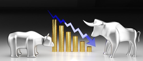 Poster - Bull and bear, crisis chart - market/ finance/ stock concept - 3D illustration