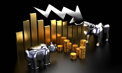 Wall Mural - Bull and bear, crisis chart - finance, stock, market concept - 3D rendering