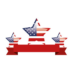 Wall Mural - set of united states flags in shape stars with ribbon vector illustration design