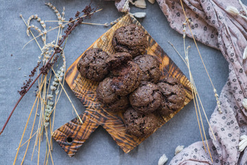 Homemade backed chocolate cookies. Vegan healthy dietary food