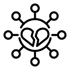 Sticker - Broken divorce heart icon. Outline broken divorce heart vector icon for web design isolated on white background