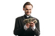 © LIGHTFIELD STUDIOS - corrupt catholic priest smiling while holding dollar banknotes isolated on white