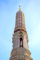 Wat Arun Ratchawararam in the morning sky is a beautiful ancient temple built in the Ayutthaya it is where both domestic and international tourists are popular in Bangkok Thailand