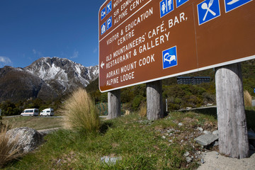 Wall Mural - Signs at Mount Cook visitor centre New Zealand