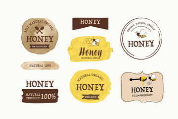 Wall Mural - honey bee blots stain label and banner. logo element organic natural product design. artistic circle