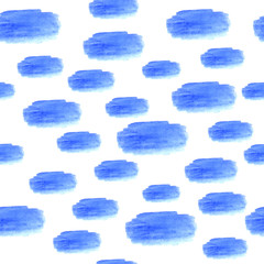 Aufkleber - Watercolor abstract backdrop. Modern watercolor seamless pattern with blue clouds on white background for textile design. Cloud computing. Background illustration. Seamless pattern.