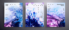 Abstract Liquid Placard, Fluid Art Vector Texture Pack. Trendy Background That Applicable For Design Cover, Invitation, Presentation And Etc. Blue, Purple And White Universal Trendy Painting Backdrop
