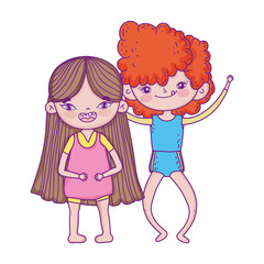 Sticker - happy childrens day, smiling little boy and girl cartoon