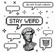 Set of vector elements in pixel art style: speech bubbles, stars and sparkles, bust. Vector illustration for print, stickers, pins.