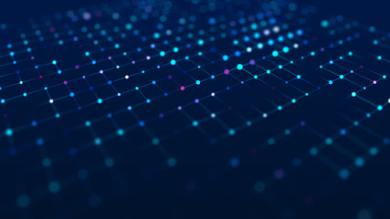 Fototapete - Futuristic abstract mesh. Wave with the connection of dots and lines. 3D rendering.