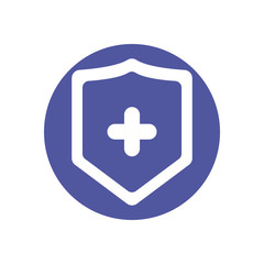 Sticker - shield with cross, block style icon