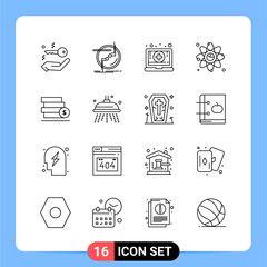 Sticker - 16 Line Black Icon Pack Outline Symbols for Mobile Apps isolated on white background. 16 Icons Set.