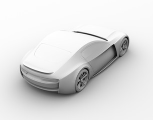 Rear view of electric powered sports coupe in clay rendering style. 3D rendering image. 