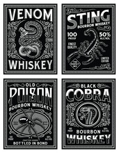 Vintage Whiskey Label T-shirt Graphic Collection In Black And White