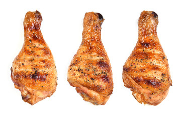 Wall Mural - Grill roast bbq chicken leg isolated on white background