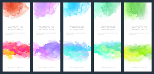 Wall Mural - Set of light colorful vector watercolor vertical backgrounds for banner or flyer
