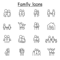 family icon set in thin line style