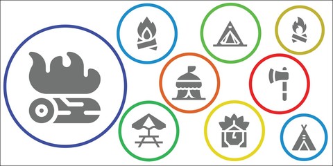 Poster - Modern Simple Set of camp Vector filled Icons