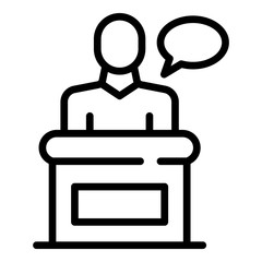 Sticker - Divorce man speech icon. Outline divorce man speech vector icon for web design isolated on white background