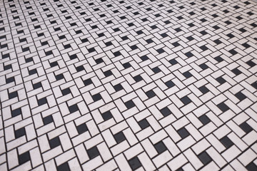 Wall Mural - black and white classic rectangle and square floor tile in perspective angle