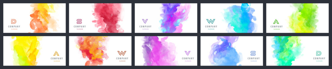 Wall Mural - Big bundle set of bright vector colorful watercolor background for business card, banner or flyer