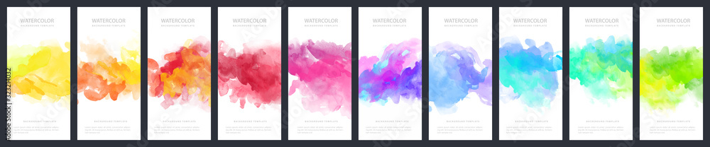 Set of light colorful vector watercolor vertical backgrounds for poster, banner or flyer - obrazy, fototapety, plakaty 