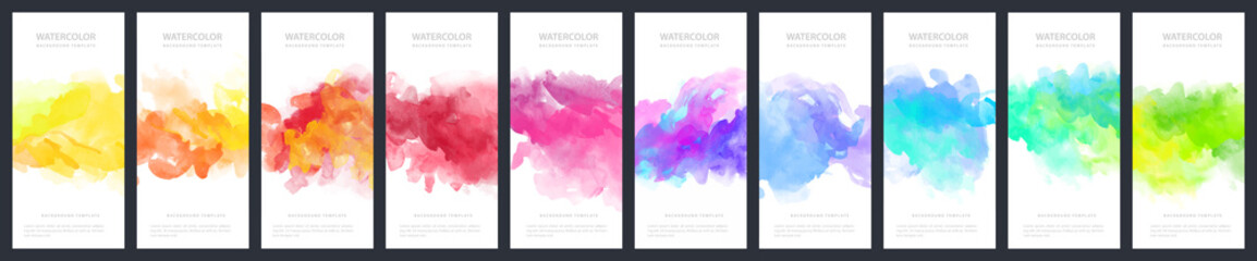 Wall Mural - Set of light colorful vector watercolor vertical backgrounds for poster, banner or flyer