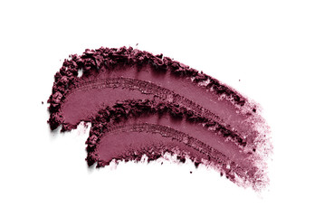 Wall Mural - Plum color eyeshadow swatch smear smudge isolated on white background. Dark shade face powder makeup texture