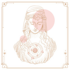 Wall Mural - Set of mystical and mysterious illustrations in hand drawn style.  Minimalistic objects made in the style.  boho style signs and symbols. outer space, moon, sun system. vector.