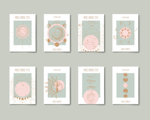 set of mystical and mysterious illustrations in hand drawn style. minimalistic objects made in the s