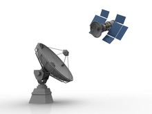 Satellite Dish And Spaceship, 3d Rendering