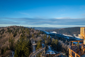 mountain view at sunny frozen winter day 