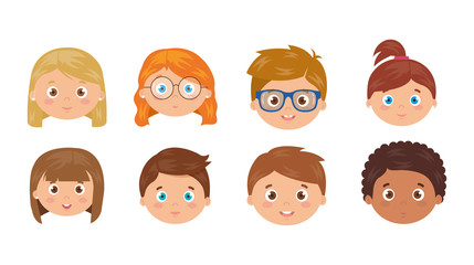 Sticker - set of heads of children smiling on white background