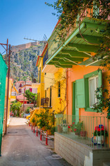 Traditional cozy greek street in city Nafplio, Greece