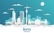 Paper cut style Berlin city, white color paper, vector stock illustration. Cityscape with all famous buildings. Skyline Berlin city composition for design.