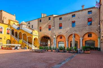 Fototapete - Piazza del Municipio with historic staircase Scalone D'Onore in Ferrara, Emilia-Romagna, Italy. Ferrara is capital of the Province of Ferrara