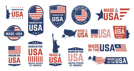 made in usa badges. patriot proud label stamp, american flag and national symbols, united states of 