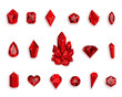 Set of red gemstones. Vector illustration of rubies.