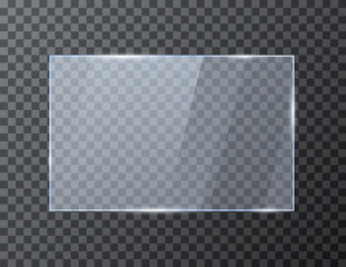 Wall Mural - empty rectangle glass banner. glossy frame template with reflection. vector illustration isolated on