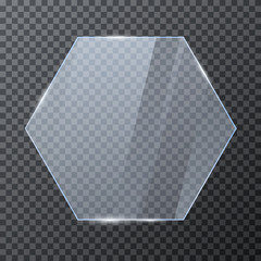 Wall Mural - hexagon glass banner. polygon glossy transparent element. vector illustration