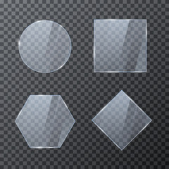 Wall Mural - set of empty glass geometric banners. glossy frame template with reflection. vector illustration iso