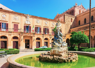 Wall Mural - Street view with Monreale Cathedral Palermo province Sicily