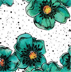 Wall Mural - Seamless pattern with poppy flowers. Drawing watercolor. Spray paint. Drawing by hand in vintage style.