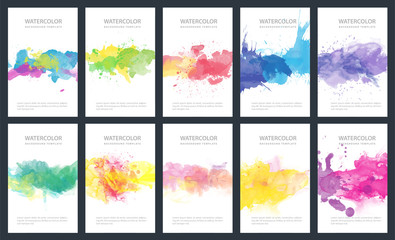 Wall Mural - Bundle set of bright colorful vector watercolor backgrounds for poster, brochure or flyer
