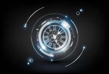 Wall Mural - abstract futuristic technology background with clock concept and time machine, vector