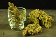 Marijuana Buds in glass skull shot glass